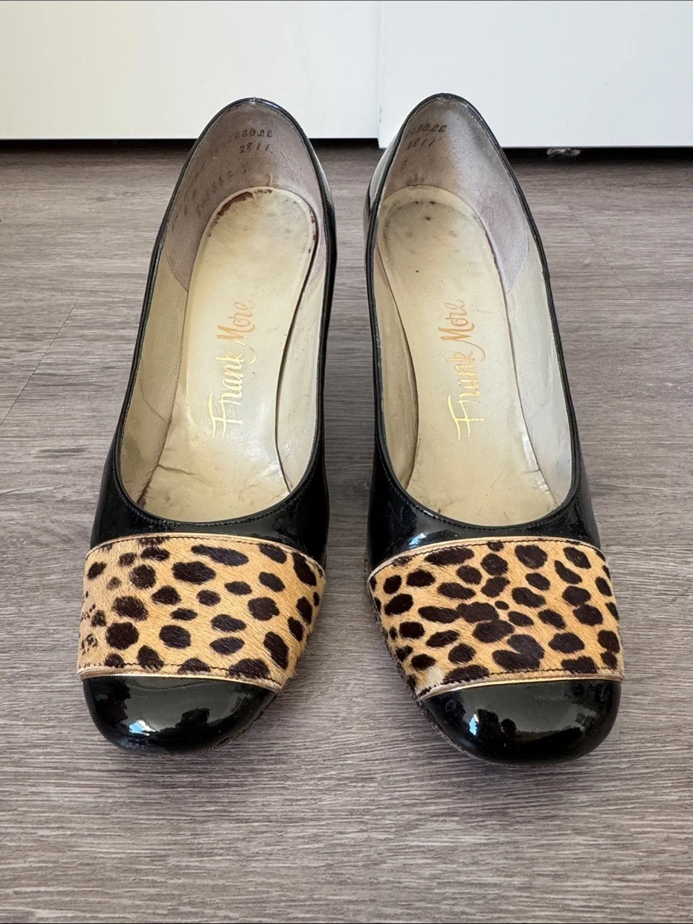 Vintage Black Patent Pumps with Leopard Calf Hair Accent - Picture 1 of 8